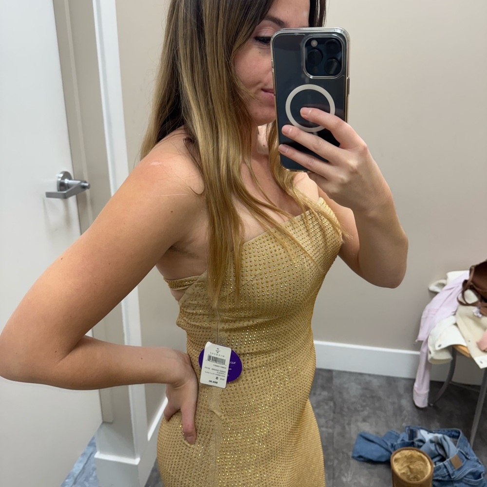 Strapless Rhinestone Slit Formal Dress - Picture 4 of 6